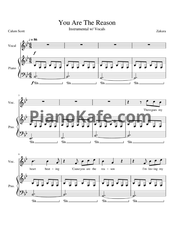 Ноты Calum Scott - You are the reason (Версия 2) - PianoKafe.com