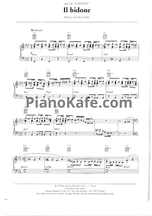 Ноты Nino Rota - Il bidone - PianoKafe.com