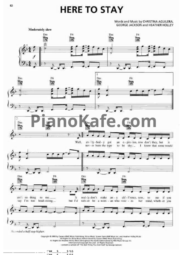 Ноты Christina Aguilera - Here to stay - PianoKafe.com