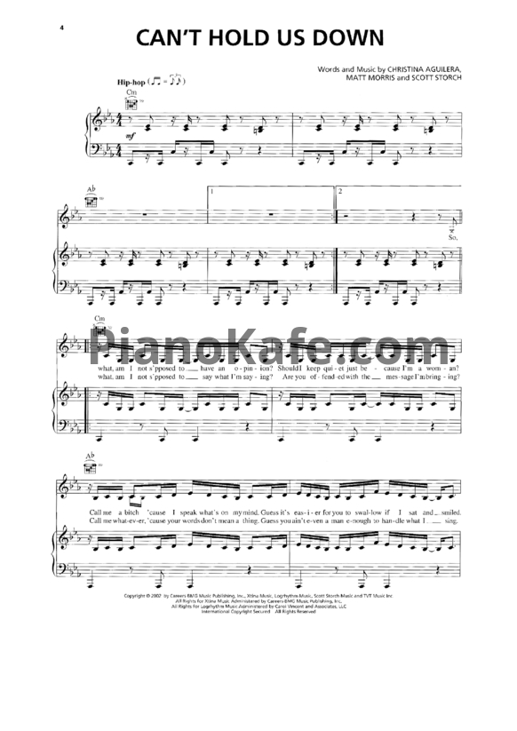 НОТЫ Christina Aguilera feat. Lil' Kim Can't hold us down ноты для
