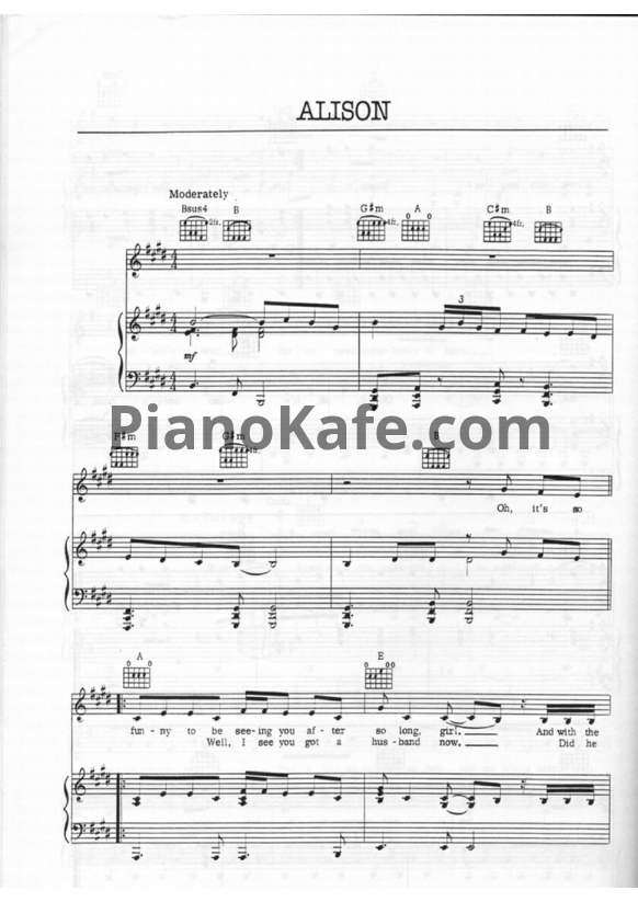 Ноты Elvis Costello - Alison - PianoKafe.com