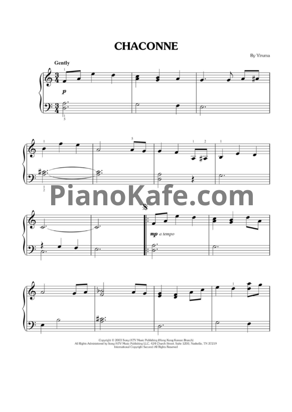 Ноты Yiruma - Chaconne - PianoKafe.com