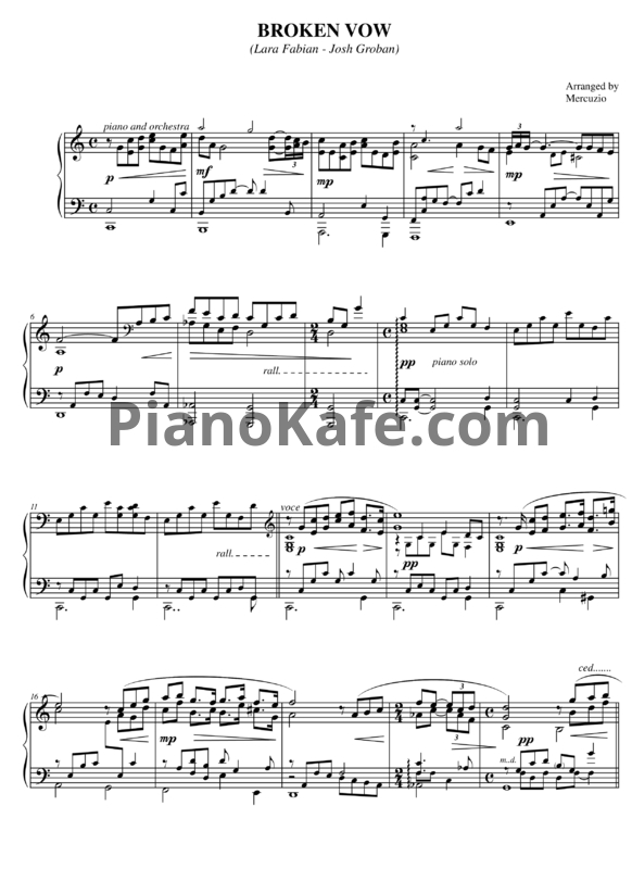 Ноты Lara Fabian - Broken vow - PianoKafe.com