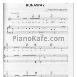 Ноты Avril Lavigne - Runaway - предпросмотр
