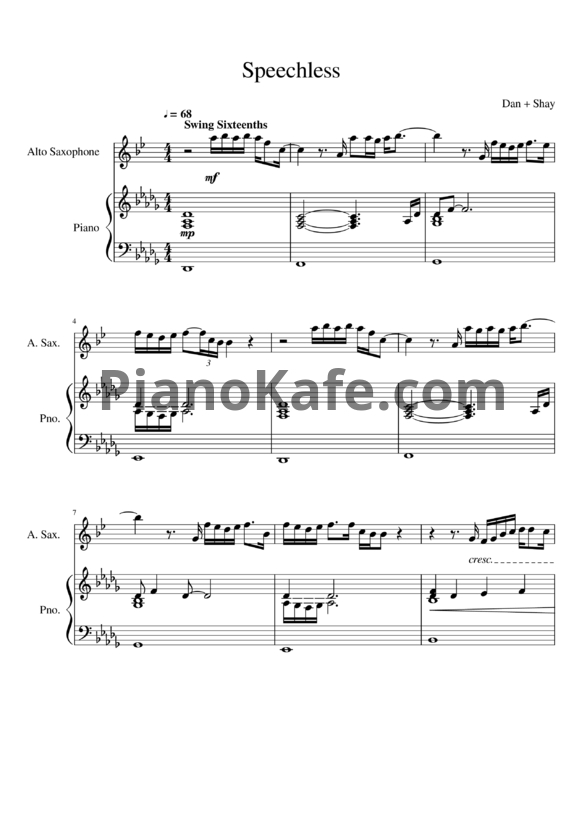 Ноты Dan + Shay - Speechless (Саксофон-альт, фортепиано) - PianoKafe.com