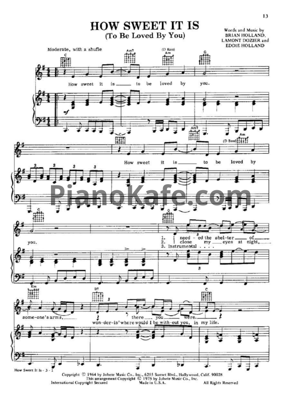Ноты Marvin Gaye - How sweet it is (To be loved by you) - PianoKafe.com