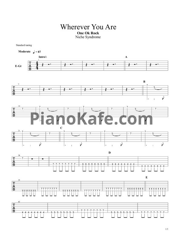 Ноты One OK Rock - Wherever you are - PianoKafe.com