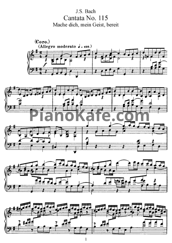 Ноты И. Бах - Кантата №115 "Mache dich, mein geist, bereit" (BWV 115) - PianoKafe.com