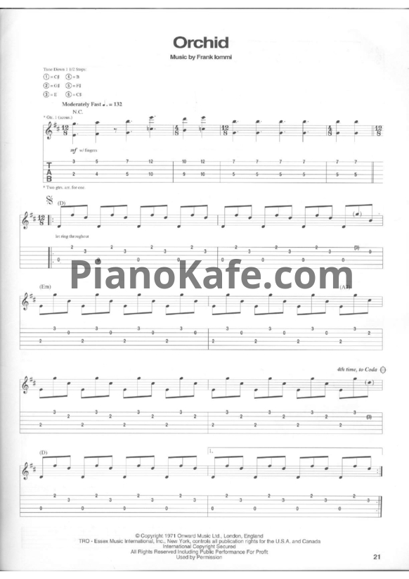 Ноты Black Sabbath - Orchid (Guitar tabs) - PianoKafe.com