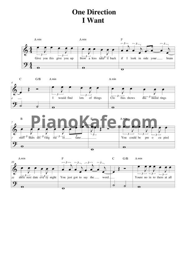 Ноты One Direction - I want - PianoKafe.com
