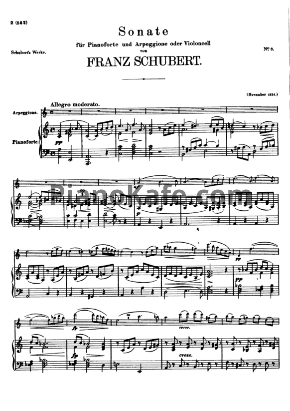 Ноты Франц Шуберт - Соната для арпеджиона и фортепиано ля минор - PianoKafe.com