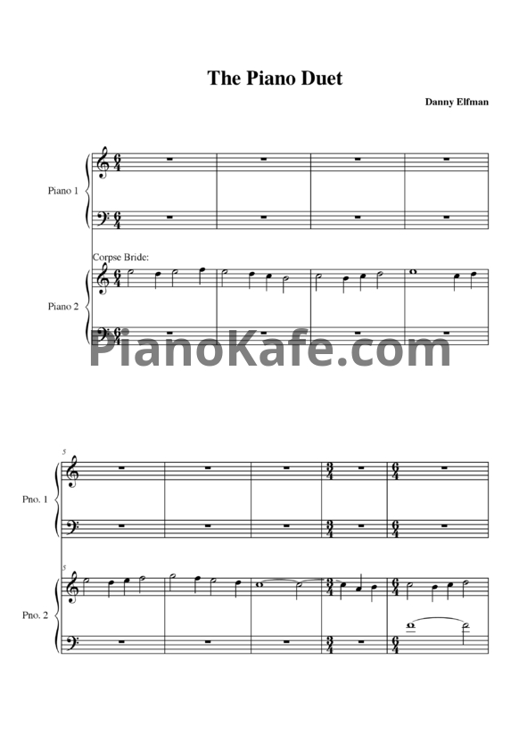 Ноты Danny Elfman - The piano duet - PianoKafe.com