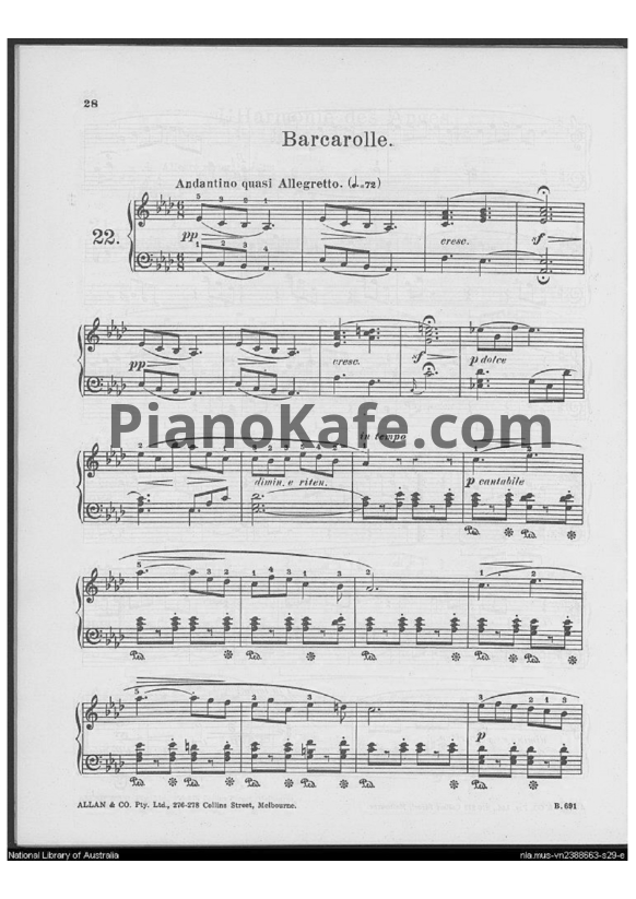 Ноты Фридрих Бургмюллер - Этюд Bracarolle (Op. 100, №22) - PianoKafe.com