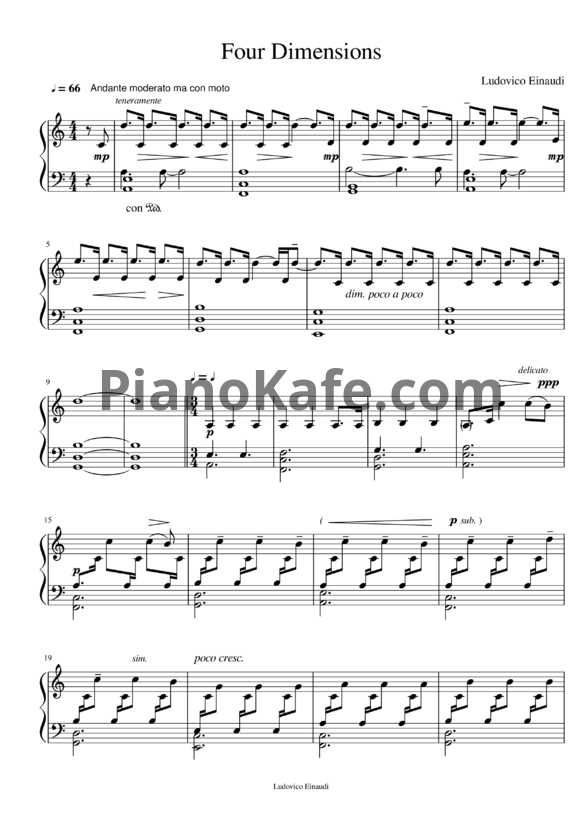 Ноты Ludovico Einaudi - Four dimensions - PianoKafe.com