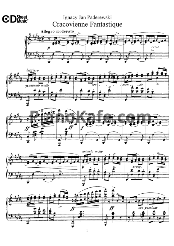 Ноты И. Падеревский - Краковская фантазия (Op. 14, №6) - PianoKafe.com