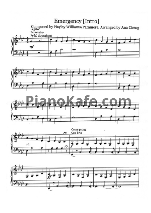 Ноты Paramore - Emergency - PianoKafe.com