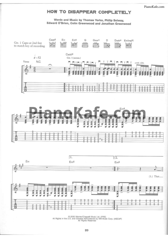 Ноты Radiohead - How to disappear completely - PianoKafe.com
