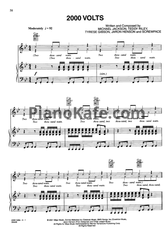 Ноты Michael Jackson - 2000 Volts - PianoKafe.com