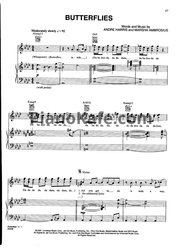 Ноты Michael Jackson - Butterflies - PianoKafe.com