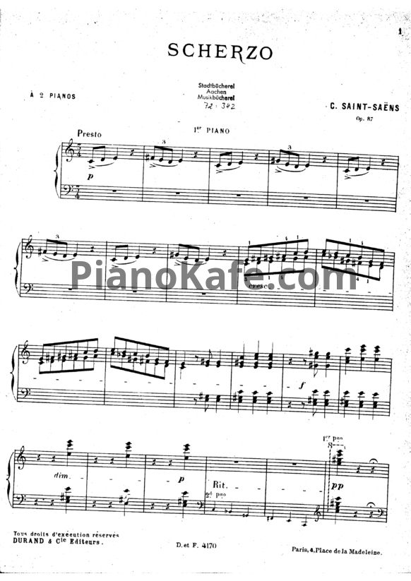 Ноты Камиль Сен-Санс - Скерцо для двух фортепиано (Op. 87) - PianoKafe.com