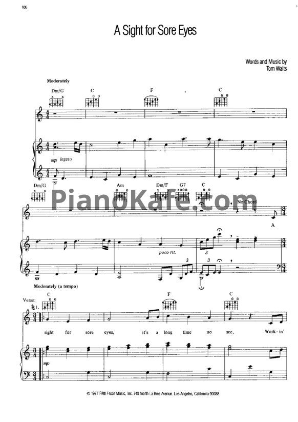 Ноты Tom Waits - A sight for sore eyes - PianoKafe.com