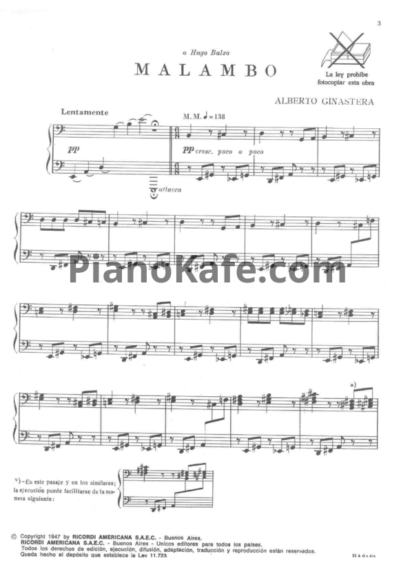 Ноты Alberto Ginastera - Malambo - PianoKafe.com
