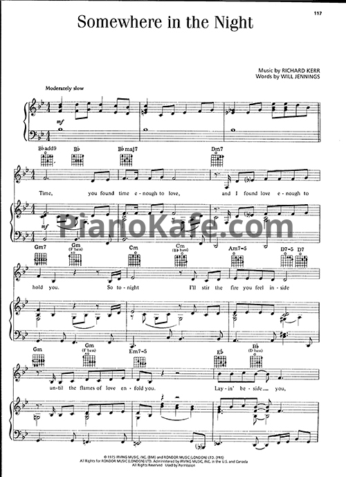 Ноты Barry Manilow - Somewhere in the night - PianoKafe.com