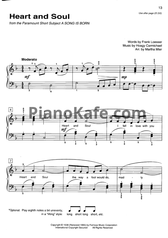 Ноты Hoagy Carmichael - Heart and soul - PianoKafe.com