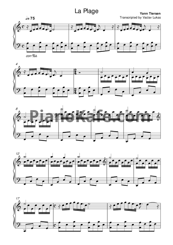 Ноты Yann Tiersen - La plage - PianoKafe.com