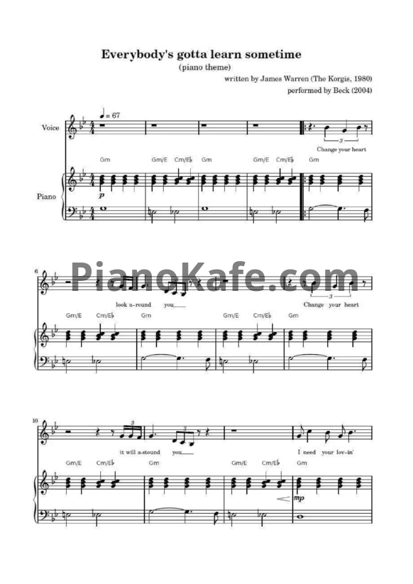 Ноты The Korgis - Everybody's got to learn sometime - PianoKafe.com