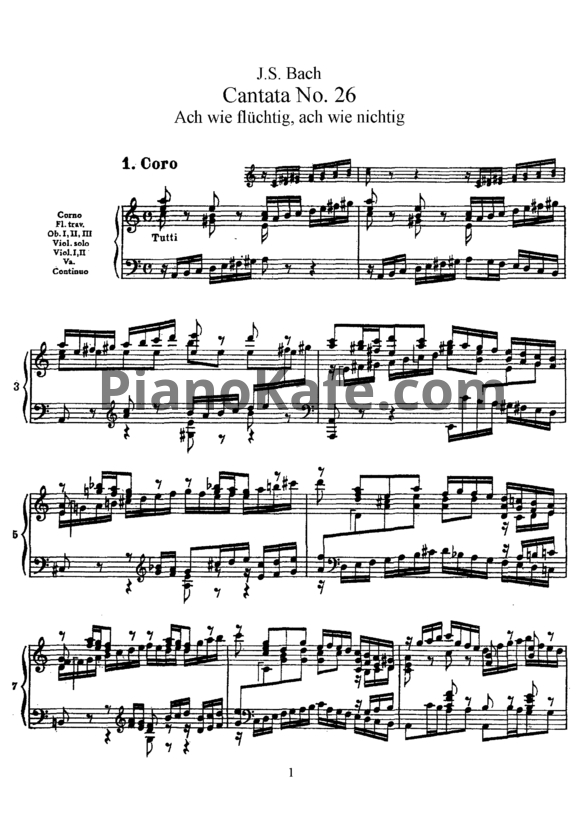 Ноты И. Бах - Кантата №26 "Ach wie fluchting, ach wie nichtig" (BWV 26) - PianoKafe.com