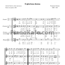 Ноты Ф. Сориано - Мадригал "O gloriosa donna" - предпросмотр