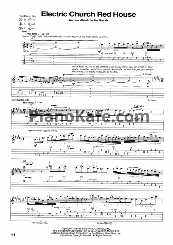 Ноты Jimi Hendrix - Electric church red house - PianoKafe.com