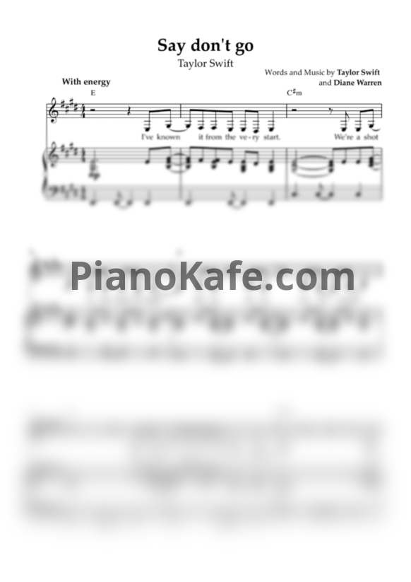 Ноты Taylor Swift - Say don’t go - PianoKafe.com