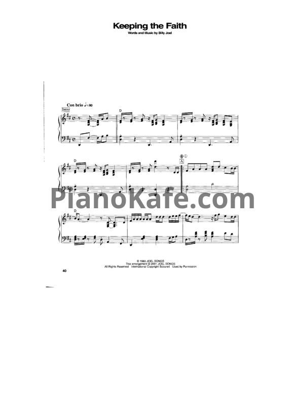 Ноты Billy Joel - Keeping the faith - PianoKafe.com