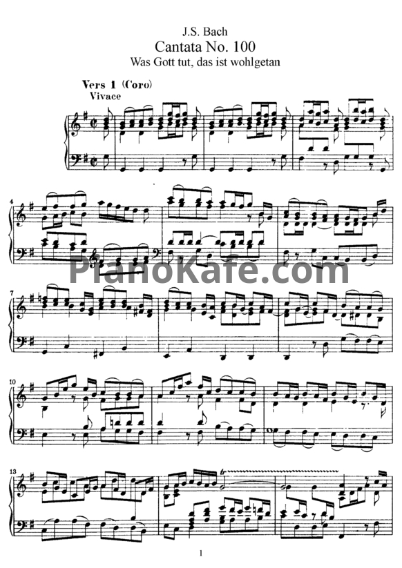 Ноты И. Бах - Кантата №100 "Was gott tut, das ist wohlgetan" (BWV 100) - PianoKafe.com