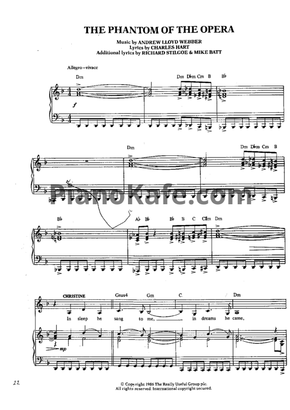 Ноты Andrew Lloyd Webber - The phantom of the opera (Версия 2) - PianoKafe.com