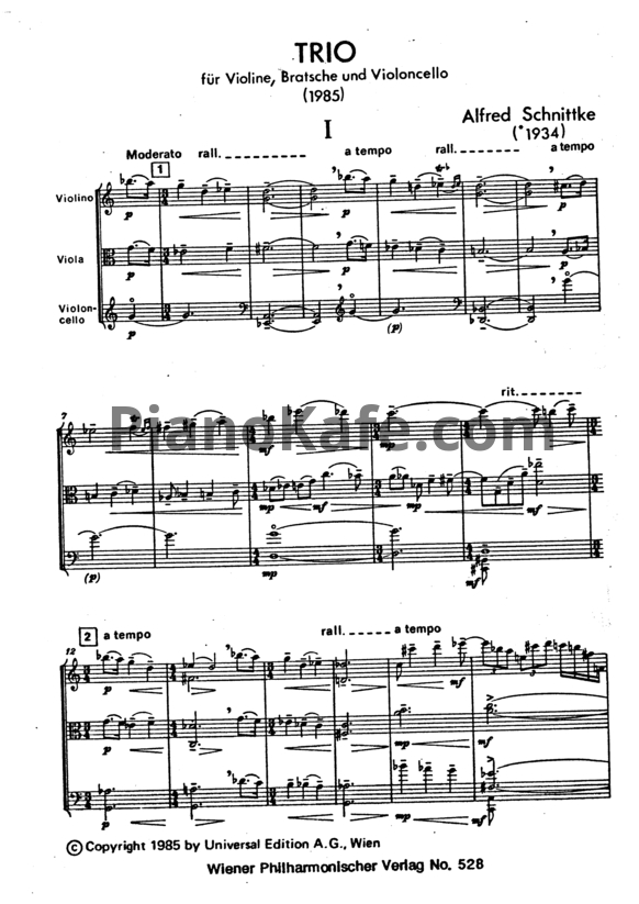 Ноты Альфред Шнитке - Струнное трио (Op. 191) - PianoKafe.com