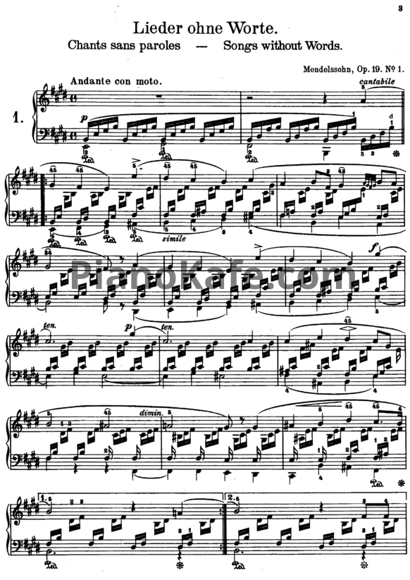 Ноты Феликс Мендельсон - Песни без слов (Op. 19 №1-12) - PianoKafe.com