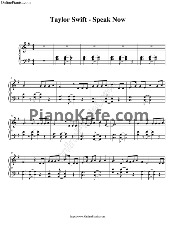 Ноты Taylor Swift - Speak now - PianoKafe.com