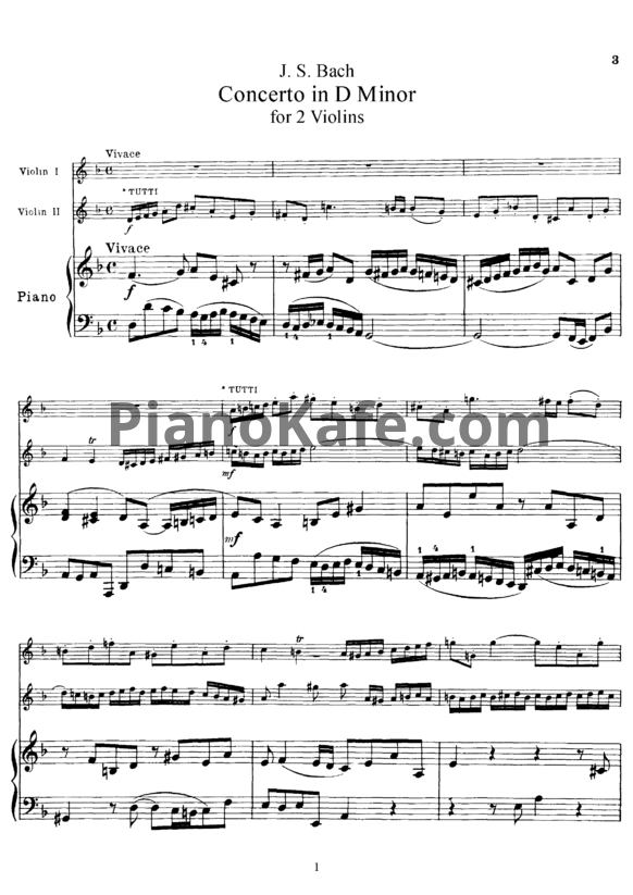 Ноты И. Бах - Концерт для двух скрипок с оркестром ре минор - PianoKafe.com