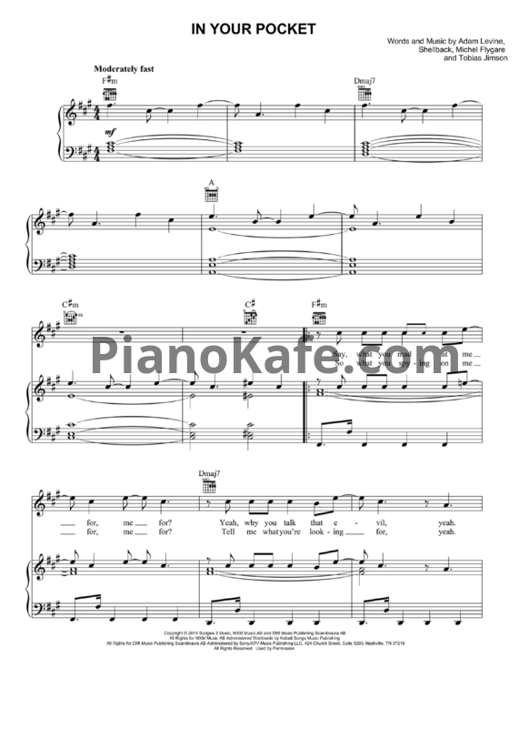 Ноты Maroon 5 - In your pocket - PianoKafe.com