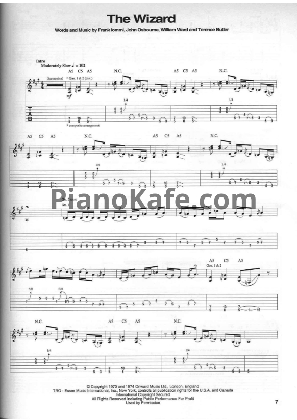 Ноты Black Sabbath - The wizard (Guitar tabs & Voice) - PianoKafe.com