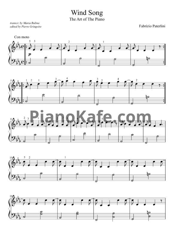 Ноты Fabrizio Paterlini - Wind song - PianoKafe.com