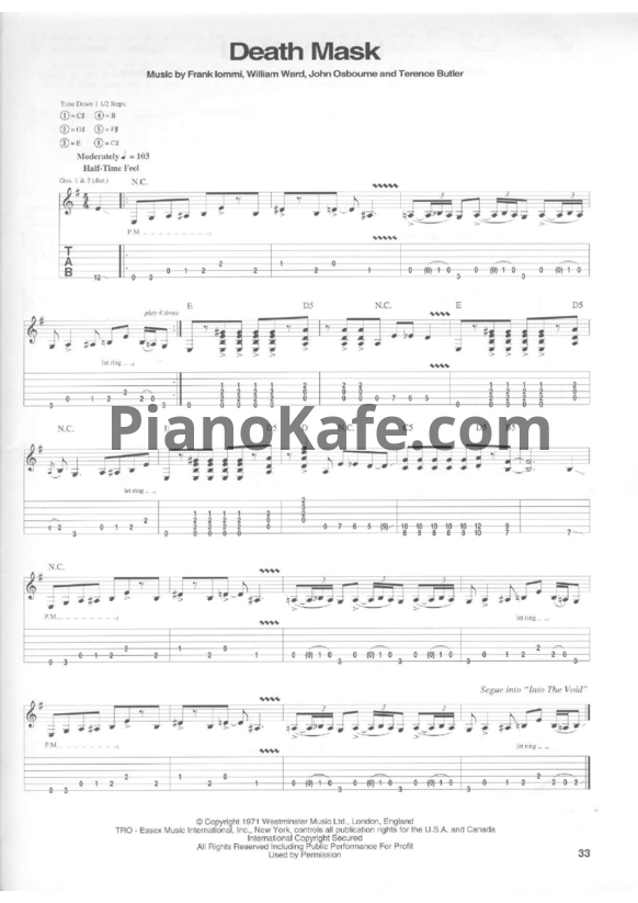 Ноты Black Sabbath - Death mask (Guitar tabs) - PianoKafe.com