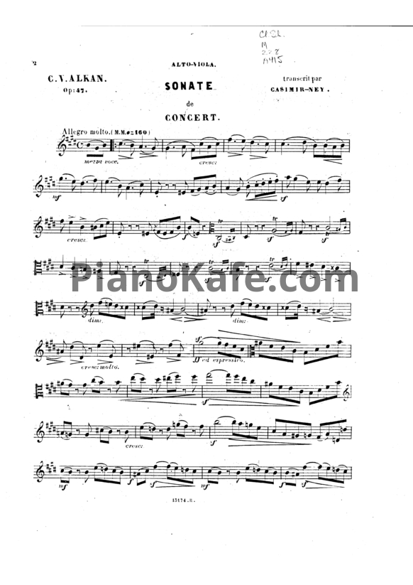 Ноты Шарль Алькан - Концертная соната для виолончели и фортепиано (Op. 47) - PianoKafe.com