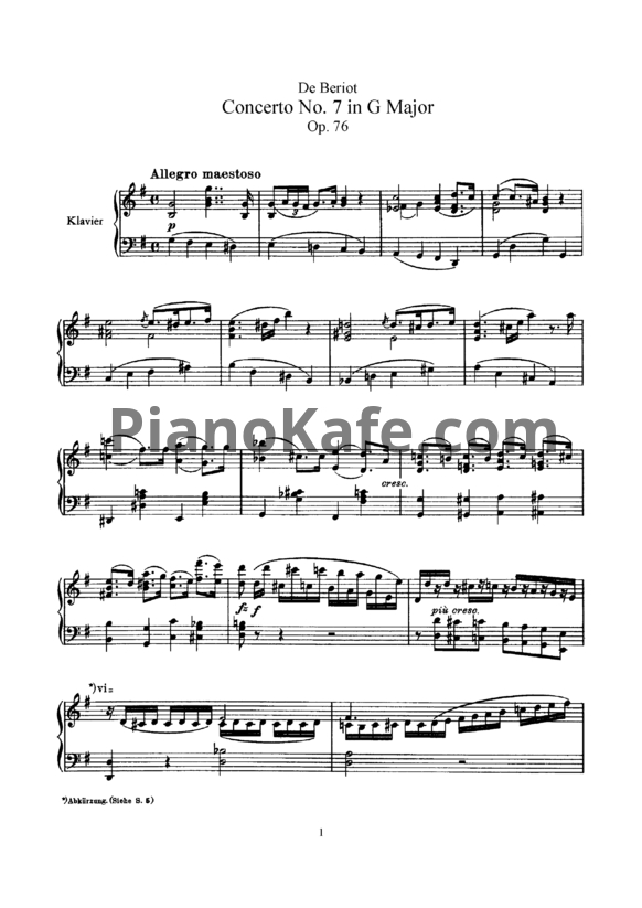 Ноты Ш. А. де Берио - Концерт для скрипки №7 - PianoKafe.com