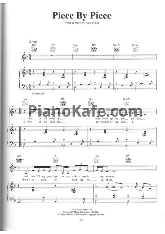 Ноты Katie Melua - Piece by piece (Версия 2) - PianoKafe.com
