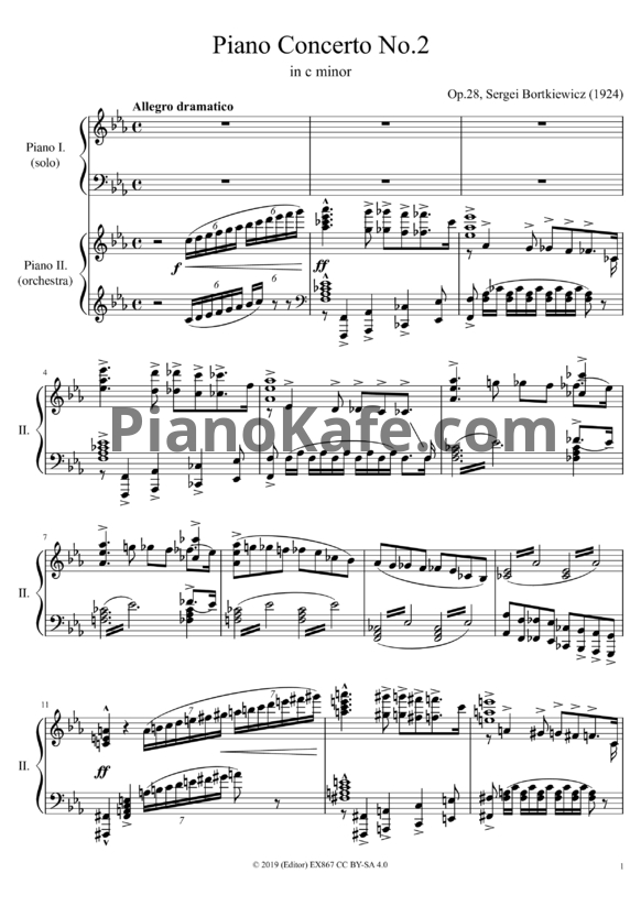 Ноты С. Борткевич - Фортепианный концерт №2 (Op. 28) - PianoKafe.com