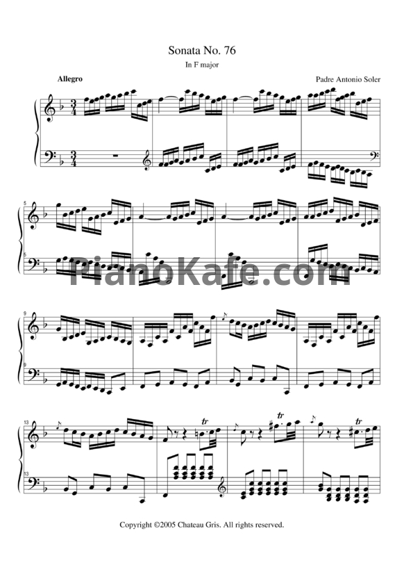 Ноты Antonio Soler - Sonata No. 76 in F major - PianoKafe.com